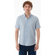 Çizgili Düğmeli Kısa Kollu Gömlek