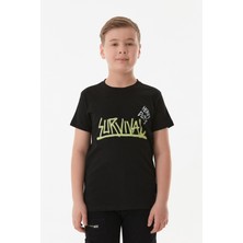 %100 Pamuk Survıval Yazı Baskılı Erkek Çocuk Tişört