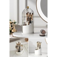 TeknoTrust Şeffaf Kapaklı 360 Dönebilen Standlı Kozmetik Organizer Bej