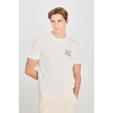 %100 Pamuk Regular Fit Normal Kesim Bisiklet Yaka Ekru Tişört