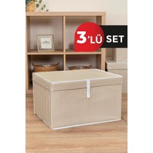 3 Adet - Kapaklı Çok Amaçlı ( Çamaşır-Saklama-Düzenleme Vb.) Hurç, Kutu Maxi 50X40X30 - Kahverengi