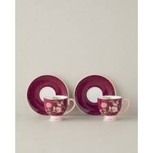 English Home Loly New Bone China 4 Parça 2 Kişilik Kahve Fincan Takımı 100 ml Bordo