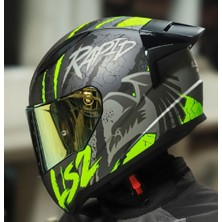 Ls2 Rapıd 2 Race Raven Neon Sarı Kapalı Motosiklet Kaskı Gold Camlı