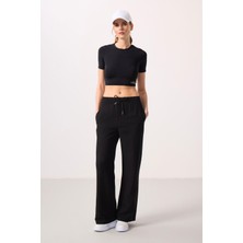 Tommy Life Siyah Keten Geniş Paça Rahat Form Kadın Palazzo Pantolon - 94675