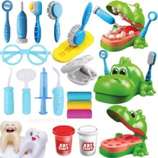 Sevimli Dişçi Dino Oyun Hamuru Set + Diş Doktor Aksesuarları Oyuncakları