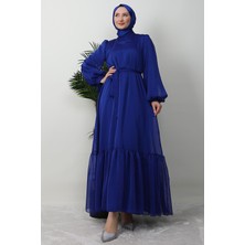 Giza Store Fırfır Detay Janjan Elbise Gece Mavi