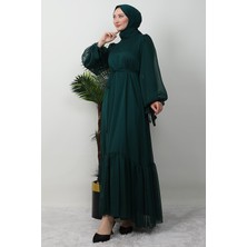 Giza Store Fırfır Detay Janjan Elbise Zümrüt