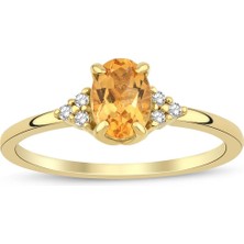 İryum Citrine Oval Tektaş Pırlanta Yüzük