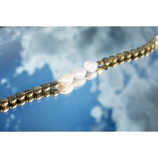 Pearl Dreamscape Inci Choker Kolye Hematit Doğal Taş Gümüş Üzeri Altın Kaplama