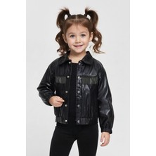 Trend Bebe Butik Kız Çocuk Deri Ceket Siyah Zincir Detaylı Şık Mont Mevsimlik Dış Giyim 6-10 Yaş Çocuk Ceket Modelleri