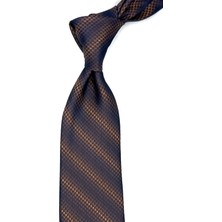 Kravatkolik Turuncu - Lacivert Kaz Ayağı Mendilli Klasik Kravat KK13017