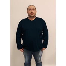 Büyük Beden Ünisex V Yaka Uzun Kol