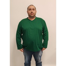 Büyük Beden Ünisex V Yaka Uzun Kol