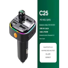 Deanb  Car-In Bluetooth Wireless 3.1A 2usb Tf Kartlı Type-C Rgb Işıklı Araç Içi Fm Transmitter Şarj Cihazı