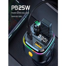 Deanb  Car-In Bluetooth Wireless 3.1A 2usb Tf Kartlı Type-C Rgb Işıklı Araç Içi Fm Transmitter Şarj Cihazı