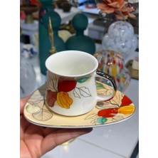 Sarı Çiçek Desenli 6 Kişilik Türk Kahvesi Fincanı