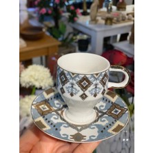 Kahverengi Mavi 6 Kişilik Türk Kahvesi Fincanı