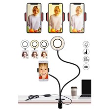 LED Işık ve Telefon Tutuculu Hareket Ettirilebilir Masaya, Tezgaha Sabitlenebilir Yuvarlak LED