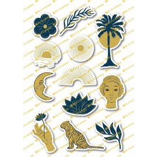 Çizim Temalı Sticker Seti - 12 Adet Etiket Seti- Telefon, Tablet, Defter Laptop Uyumlu Etiket