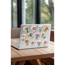 Kavanoz Çiçek Temalı Laptop Notebook Telefon Sticker Seti 12 Adet