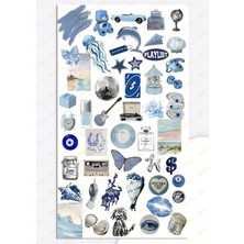 Blue Temalı Sticker Planner Ajanda Bullet Journal Için Uygun Set