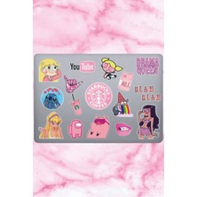 Pink Cool Pembe Aesthetic Temalı Laptop Tablet Telefon Defter Sticker Seti Etiket
