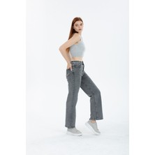 Kar Yıkama Kar Gri Likralı Süper Yüksek Bel Wide Leg Salaş Jeans Palazzo Pantolon