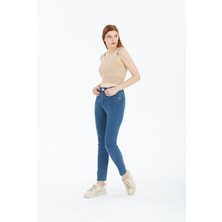 Koyu Mavi Yüksek Bel Toparlayıcı Dar Paça Skinny Power Likralı Kot Pantalon