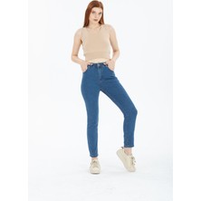 Koyu Mavi Yüksek Bel Toparlayıcı Dar Paça Skinny Power Likralı Kot Pantalon