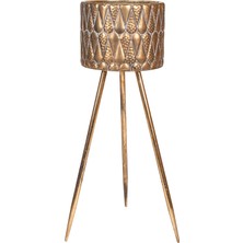Herdekora Kabartma Damla Desenli Metal Çiçeklik Saksı Altın Eskitme 23,5X69 Cm.
