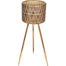 Herdekora Kabartma Damla Desenli Metal Çiçeklik Saksı Altın Eskitme 23,5X69 Cm.