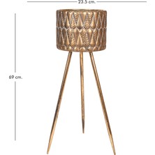 Herdekora Kabartma Damla Desenli Metal Çiçeklik Saksı Altın Eskitme 23,5X69 Cm.