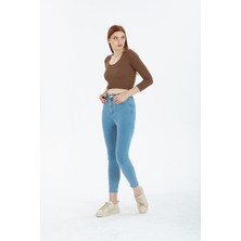 Snow Açık Kar Mavi Yüksek Bel Toparlayıcı Dar Paça Skinny Power Likralı Kot Pantalon