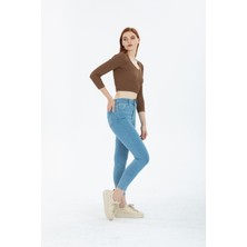 Snow Açık Kar Mavi Yüksek Bel Toparlayıcı Dar Paça Skinny Power Likralı Kot Pantalon