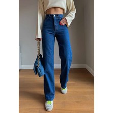 90's Koyu Mavi Süper Extra Yüksek Bel Palazzo Salaş Jean Pantolon