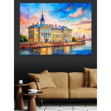Sahildeki Yalılar ve Kilise Dekoratif Kanvas - Mdf Ahşap Tablo