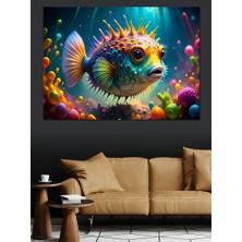 Sevimli Renkli Balon Balığı Dekoratif Kanvas - Mdf Ahşap Tablo