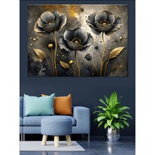 Siyah Gelincik Çiçekleri Dekoratif Kanvas - Mdf Ahşap Tablo