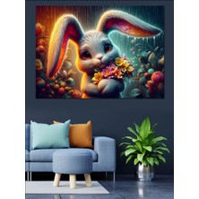 Üzgün Tavşan ve Çiçekleri Dekoratif Kanvas - Mdf Ahşap Tablo