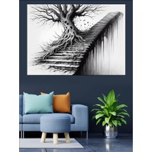 Kasvetli Merdiven ve Ağaç Dekoratif Kanvas - Mdf Ahşap Tablo