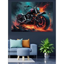 Chopper Motorsiklet Dekoratif Kanvas - Mdf Ahşap Tablo