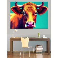 Renkli Inek Figürü Dekoratif Kanvas - Mdf Ahşap Tablo