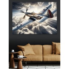 Havada Savaş Uçağı Dekoratif Kanvas - Mdf Ahşap Tablo