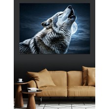 Ay Işığında Uluyan Kurt Dekoratif Kanvas - Mdf Ahşap Tablo