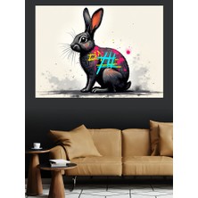 Grafitili Tavşan Figürü Dekoratif Kanvas - Mdf Ahşap Tablo