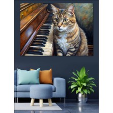 Piyano ve Kedi Dekoratif Kanvas - Mdf Ahşap Tablo