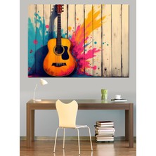 Renkli Gitar Illüstrasyonu Dekoratif Kanvas - Mdf Ahşap Tablo