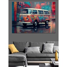 Grafitili Volkswagen Minibüs Dekoratif Kanvas - Mdf Ahşap Tablo