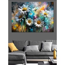 Papatyalar ve Renkli Boyalar Dekoratif Kanvas - Mdf Ahşap Tablo