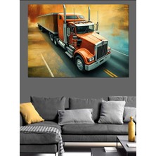 Turuncu Tır Illüstrasyonu Dekoratif Kanvas - Mdf Ahşap Tablo